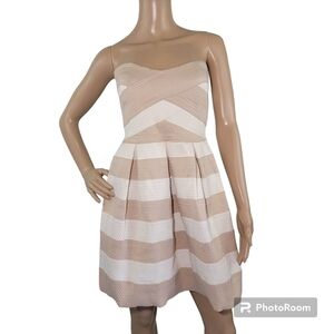 BCBG MAXAZRIA Women's Pink Blush/White Striped Alythea Bandage Mini Dress Sz M